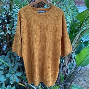 Vintage 90s Clench Cable Knit Sweater Mustard Yellow Short Sleeve XXL XL Fit